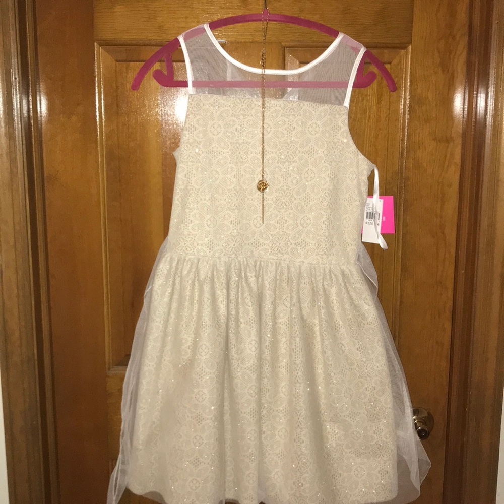 Amy Byer Ivory and Gold dress with Tulle
